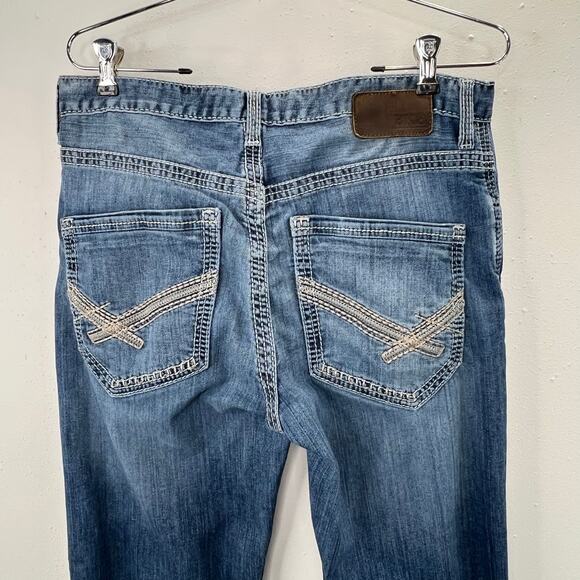 BKE Tyler Straight Denim Jeans 33R Men 32x31.5 Embroidered Thick Stitching - Picture 2 of 8